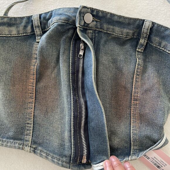 NWT Micas Rust Halter Denim Crop Top‎ Y2K Style Sz L Grunge Western - Picture 6 of 10